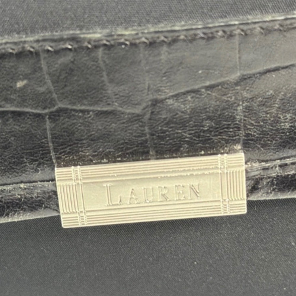 Lauren Ralph Lauren Black Nylon Croc Trim Crossbody Flap Bag Silver Logo Plaque - Picture 11 of 15
